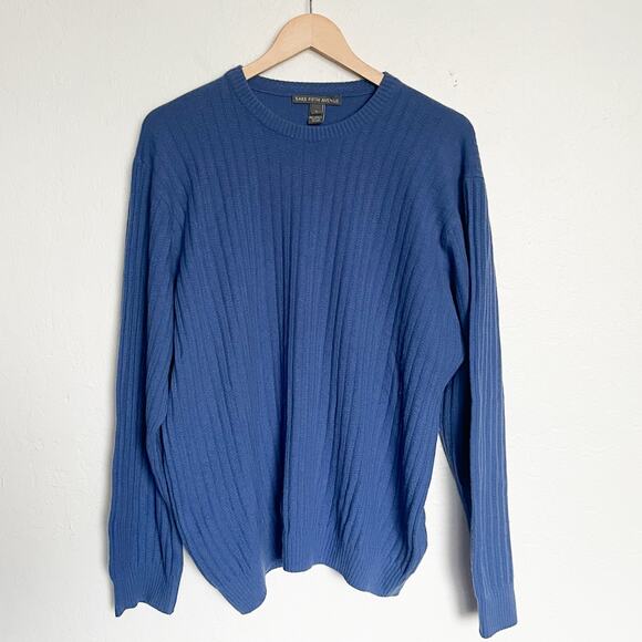 Saks Fifth Avenue Cashmere Sweater Mens Large Blue Long Sleeve Knit Crewneck - Picture 1 of 5